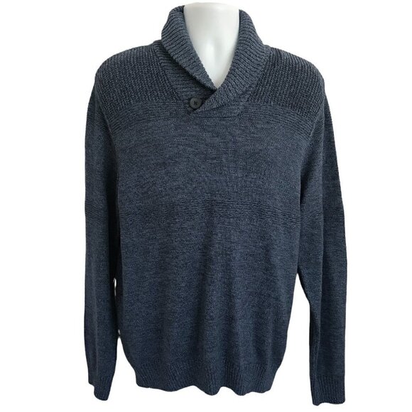 Method Men Blue Shawl Collar Chunky Knit Pullover Sweater Business Casual Preppy - Picture 1 of 11